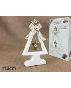 Addobbo Albero Di Natale Bianco Con Bottone E Juta 18Cm