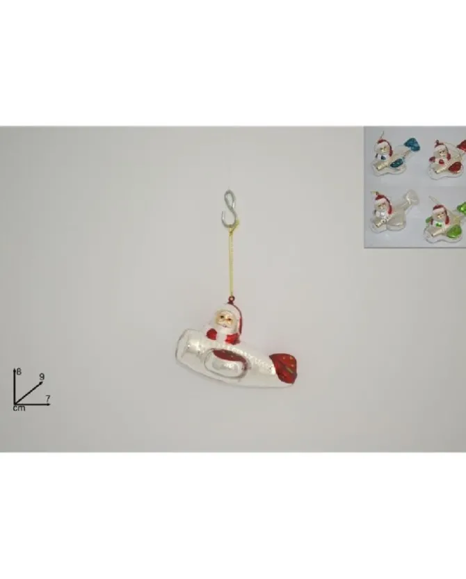 Addobbo Appendino Aereo Di Vetro Con Babbo Natale 8X9X7 Cm