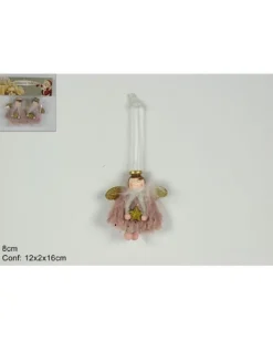 Addobbo Appendino Angelo Rosa 8 Cm Per Albero Di Natale