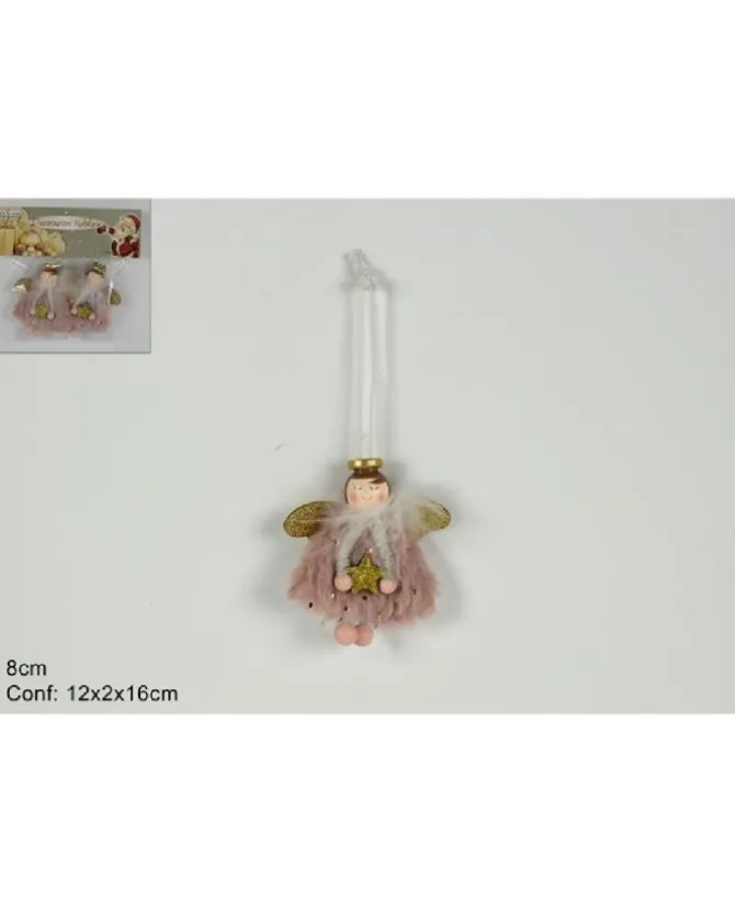 Addobbo Appendino Angelo Rosa 8 Cm Per Albero Di Natale