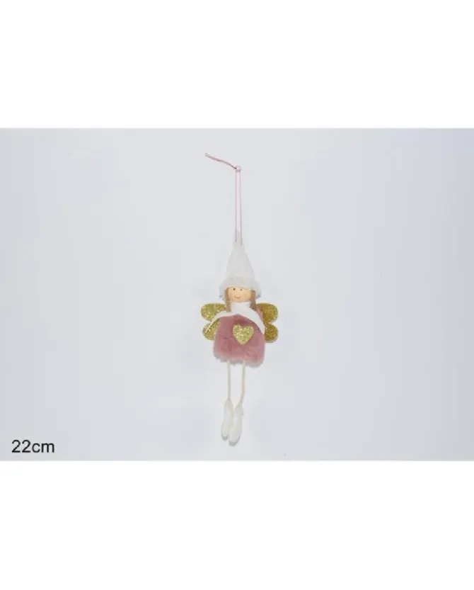 Addobbo Appendino Angelo Con Pelliccia E Sciarpa 22 Cm Per Albero Di Natale