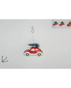 Addobbo Appendino Auto Di Vetro Rossa Con Alberello Per Albero Di Natale 7X6X11
