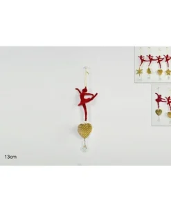 Addobbo Appendino Ballerina Di Velluto Rosso Con Pendenti 13 Cm