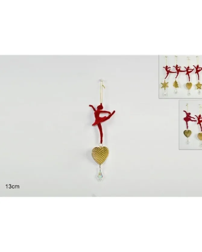 Addobbo Appendino Ballerina Di Velluto Rosso Con Pendenti 13 Cm