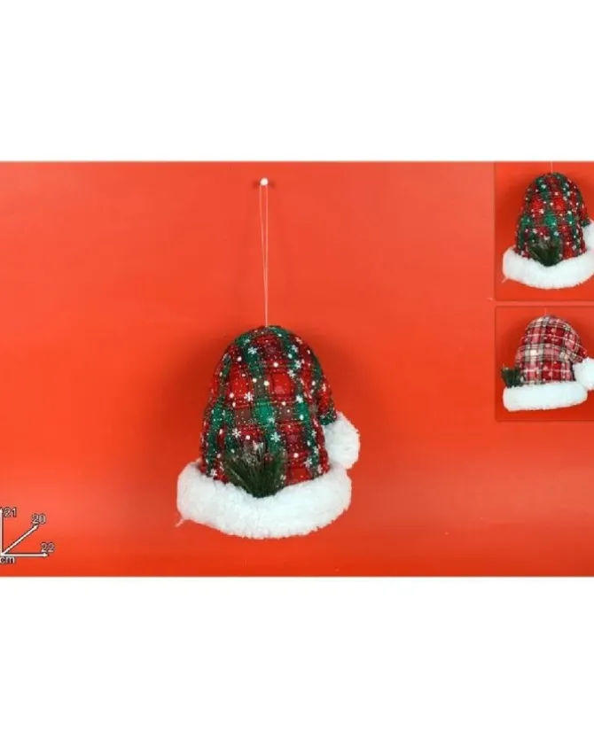 Addobbo Appendino Cappello Di Babbo Natale 22 Cm In Tessuto Per Albero Di Natale