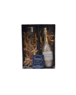 Addobbo Appendino Di Vetro Bottiglia Champagne E Calice Per Albero Di Natale