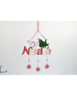 Addobbo Appendino Fuoriporta Scritta Buon Natale In Legno Con Pendenti 39X34 Cm