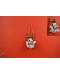 Addobbo Appendino Orso Bianco Su Scala 15X7,5X9X5 Cm