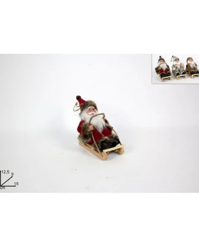 Addobbo Babbo Natale Su Slitta In Legno 12,5X9X15 Cm