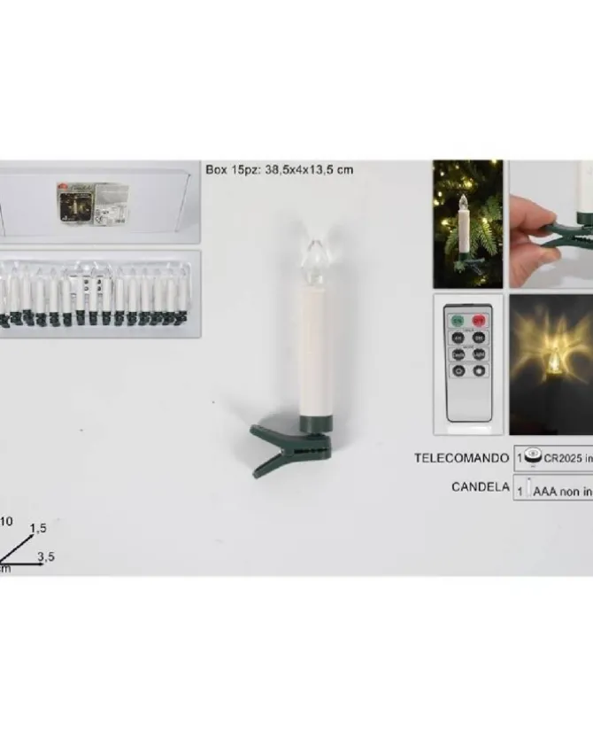 Addobbo Candela A Batteria Con Pinza E Telecomando Per Albero Di Natale 15 Pz