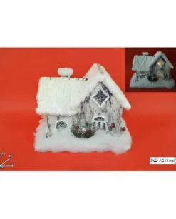 Addobbo Di Natale Casa Con Tetto In Pelliccia Effetto Neve 20X13X27Cm