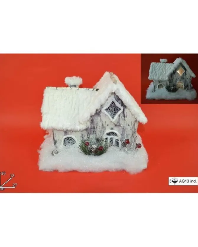 Addobbo Di Natale Casa Con Tetto In Pelliccia Effetto Neve 20X13X27Cm