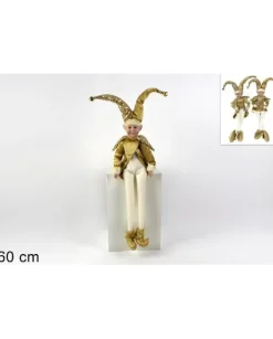 Addobbo Di Natale Giullare Seduto Con Abito In Velluto Oro