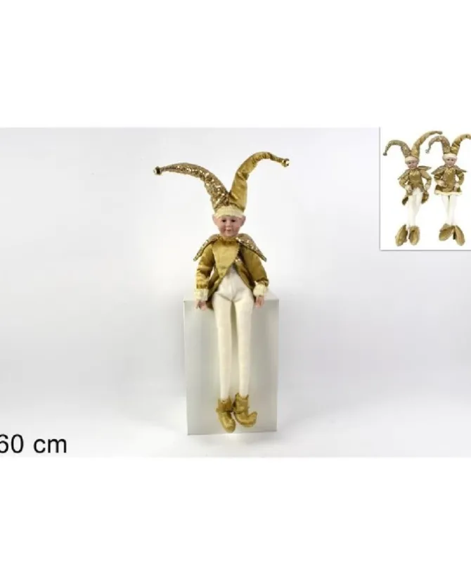 Addobbo Di Natale Giullare Seduto Con Abito In Velluto Oro