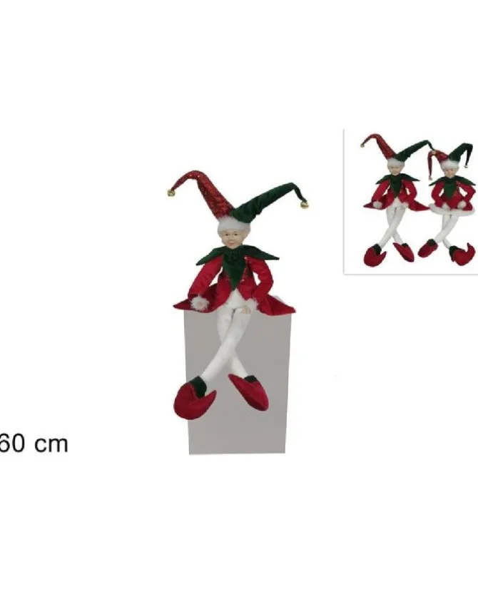 Addobbo Di Natale Giullare Seduto Abito In Velluto Rosso E Verde