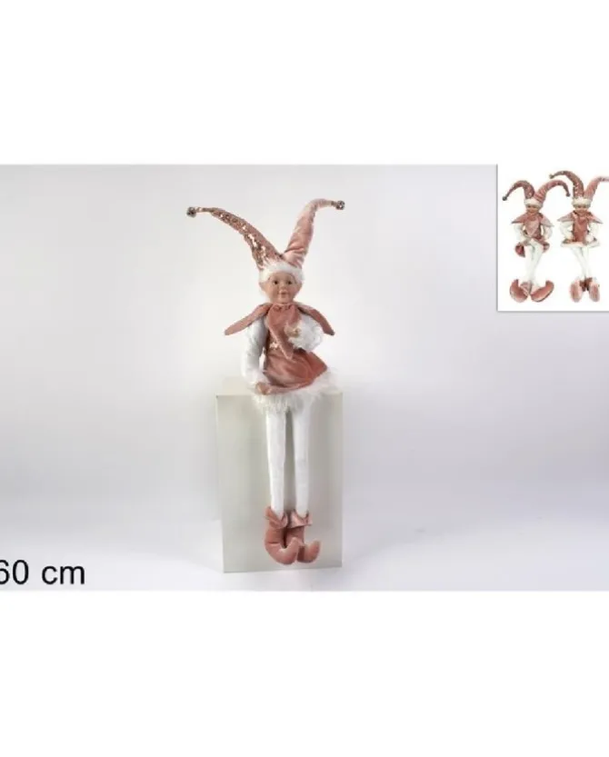 Addobbo Di Natale Giullare Seduto Con Abito In Velluto Rosa