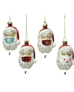 Addobbo Di Vetro Babbo Natale Con Mascherina H9 Cm 1Pz Per Albero Di Natale