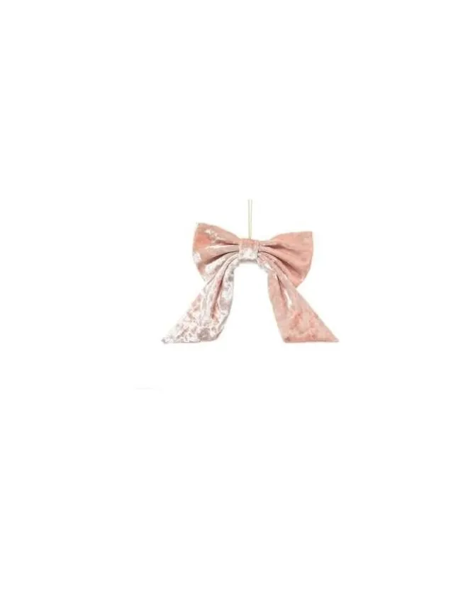 Addobbo Fiocco Velluto 12,5X14Cm Rosa Per Decorazioni Di Natale