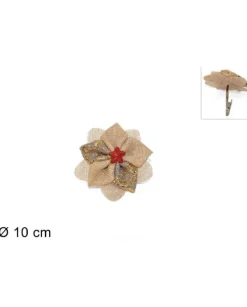 Addobbo Fiore Di Juta 10Cm Oro Per Decorazioni Di Natale