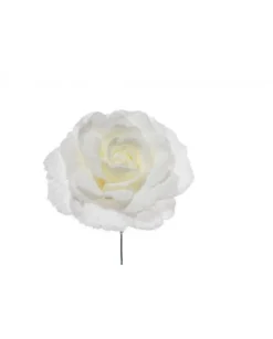 Addobbo Fiori Pick Rosa Innevata Bianco 17Cm