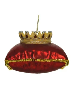 Addobbo Ornamento Appendino In Vetro Corona Su Cuscino Per Albero Di Natale
