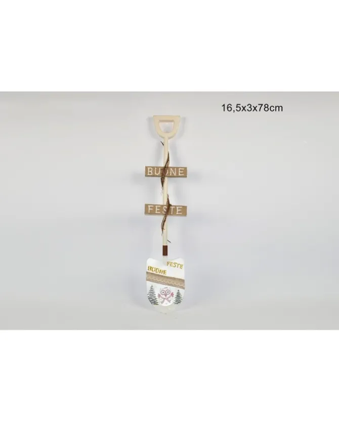 Addobbo Pala Di Metallo E Juta Con Scritta Buone Feste Per Natale 16,5X3X78 Cm