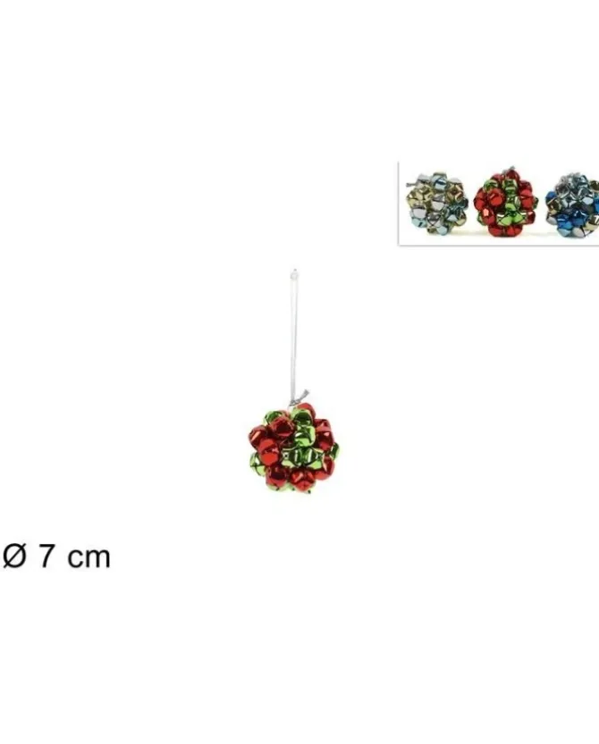 Addobbo Palla Sfera Con Campanellini O7Cm Per Labero Di Natale