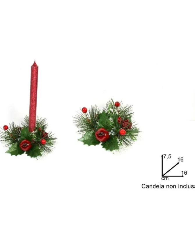 Addobbo Portacandela Girocandela Di Natale Con Frutto Bacche E Pigne