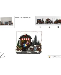 Addobbo Scenario Mercatino Natalizio Con Luci A Batteria 13X9X18Cm 3 Varianti