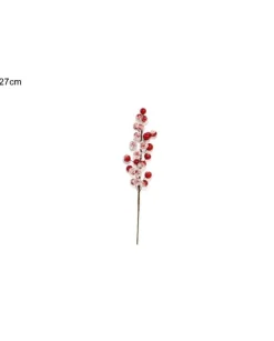 Addobbo Spillone Bacche Rosse Innevate 27Cm
