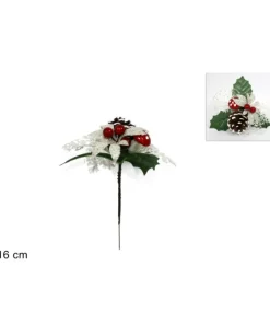 Addobbo Spillone Foglie Con Bacche E Pigne 16 Cm