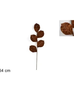 Addobbo Stelo Foglie Di Velluto Marroni 64Cm Per Albero Di Natale
