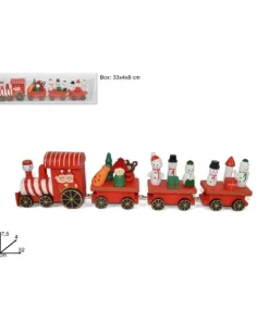 Addobbo Trenino Natalizio Di Legno 7,5X4X32 Cm