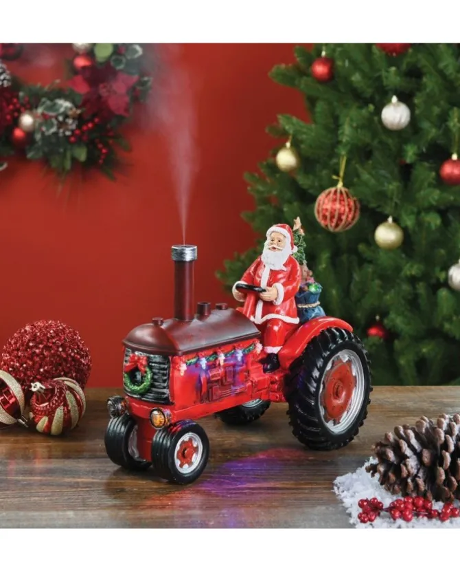 Addobbobabbo Natale Con Trattore In Poliresina Con Effetto Fumo E Led
