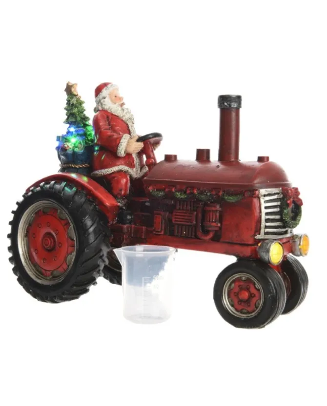 Addobbobabbo Natale Con Trattore In Poliresina Con Effetto Fumo E Led