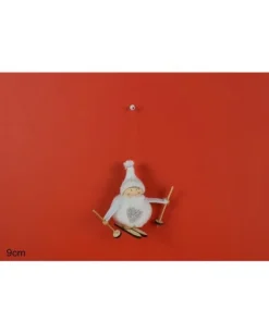 Addobo Appendino Bambola Bianca Con Pelliccia Su Sci Per Albero Di Natale 9 Cm