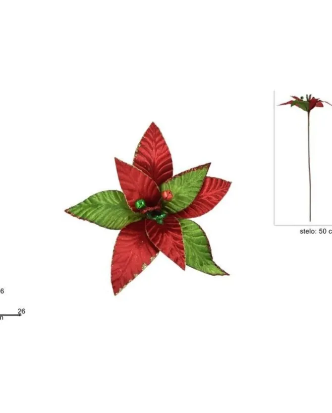 Addobo Fiore Giullare Con Campanelli O26Cm Stelo 50Cm