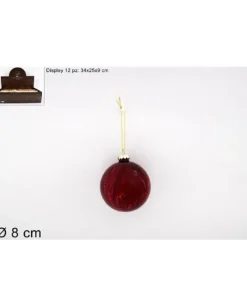 Adobbo Palla Di Vetro 8 Cm Marmorizzata Rossa Per Albero Di Natale