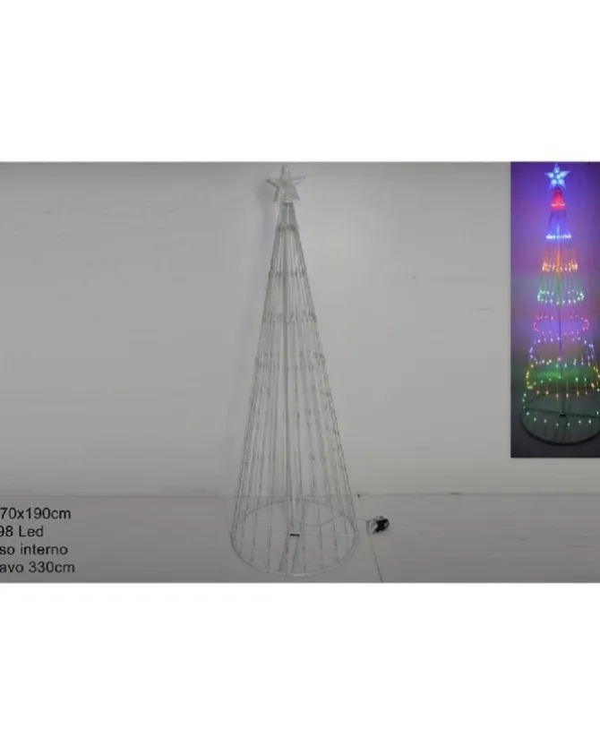 Albero Di Natale Luminoso 198 Led Multicolor 190Cm Uso Interno