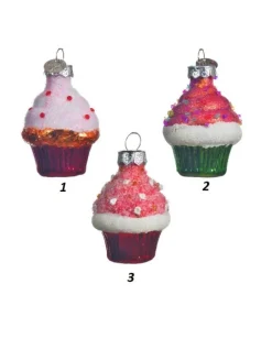 Appendini Di Vetro Cupcake 3Col H60Cm 1Pz Per Albero Di Natale