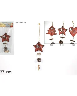 Appendino Addobbo Natalizio Di Legno Con Pigna Rossa 37 Cm