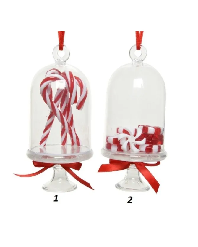 Appendino Campana Di Vetro Con Candy Cane Per Labero Di Natale 12Cm 1Pz