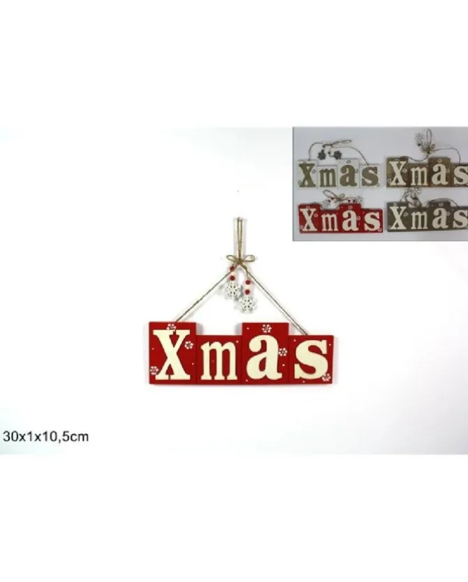 Appendino Dietroporta Fuoriporta In Legno Con Scritta Xmas 30X1X10,5 Cm