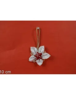 Appendino Fiore Natalizio 10Cm Bianco Per Decorazioni Di Natale