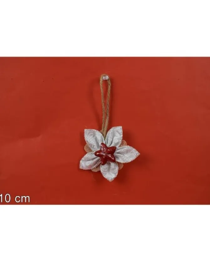 Appendino Fiore Natalizio 10Cm Bianco Per Decorazioni Di Natale