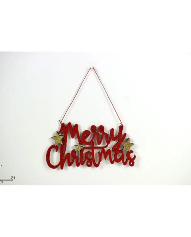Appendino Scritta Merry Christmas Legno E Tessuto 11X21Cm