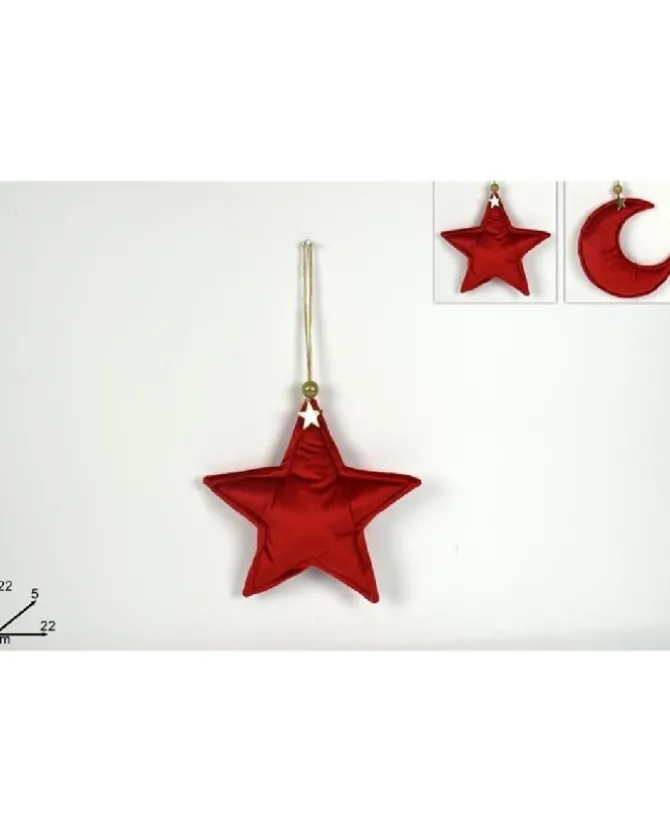 Appendino Stella - Luna In Velluto Rosso Per Albero Di Natale 1Pz