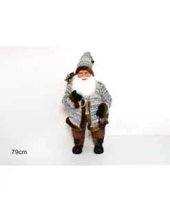 Babbo Natale Con Cappotto Pelliccia E Lanterna 79Cm