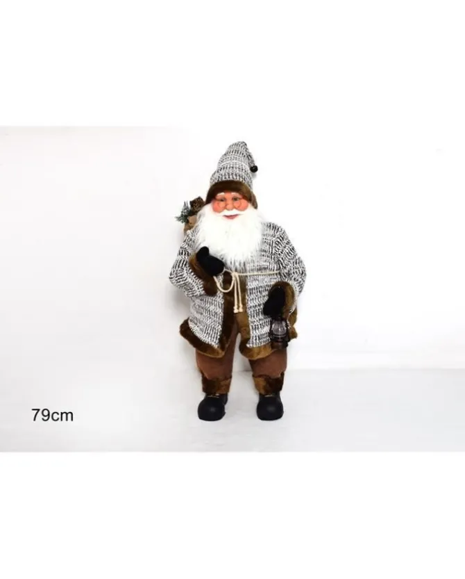 Babbo Natale Con Cappotto Pelliccia E Lanterna 79Cm