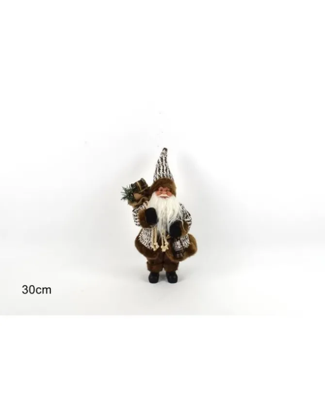 Babbo Natale Con Cappotto Pelliccia E Lanterna 30Cm